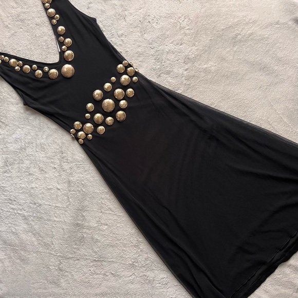 Hunza G Dresses & Skirts - Hunza 80s 90s Vintage Mesh Sequin Embellished Sleeveless Midi Slip Dress Black